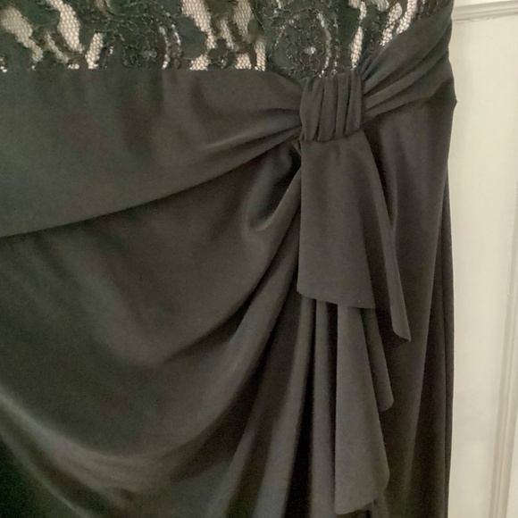 CHAPS Black party cocktail dress XL stretch sheath lace overlay Nude side Ruffle - Picture 7 of 12